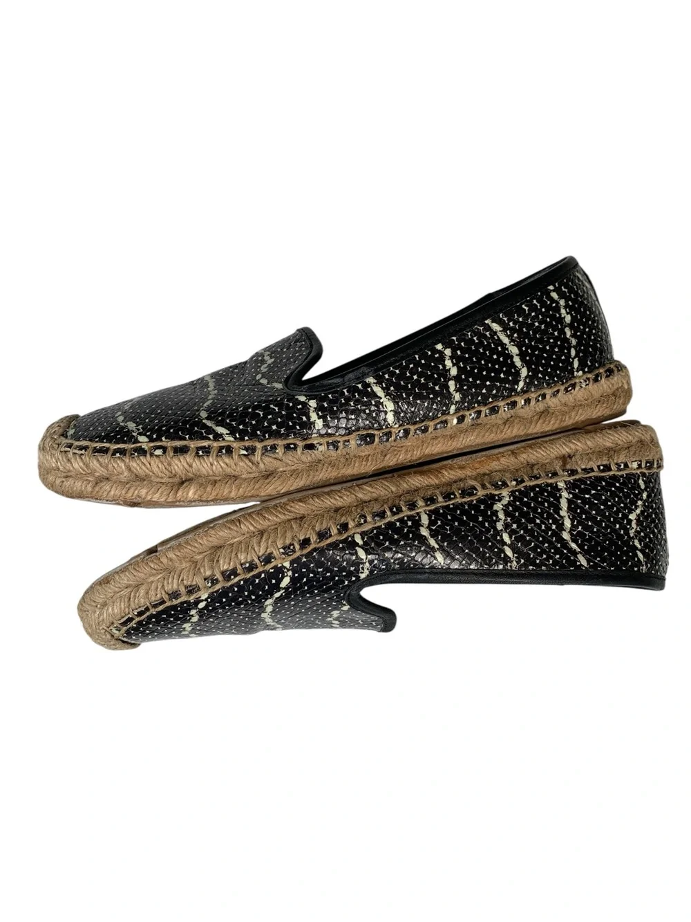 Tory Burch Snake Print Leather Espadrille Slip On Flats Black Cream 8.5